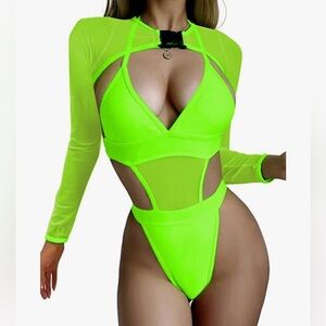 Festival | Neon Bodysuit/Swim suit | Mess Buckle Crop Top | Size M